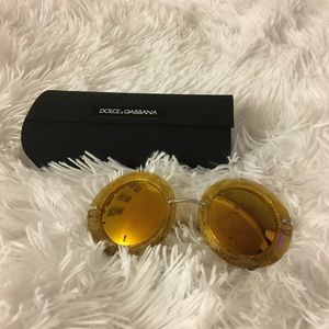Dolce & Gabbana Yellow Glitter Round Sunglasses.